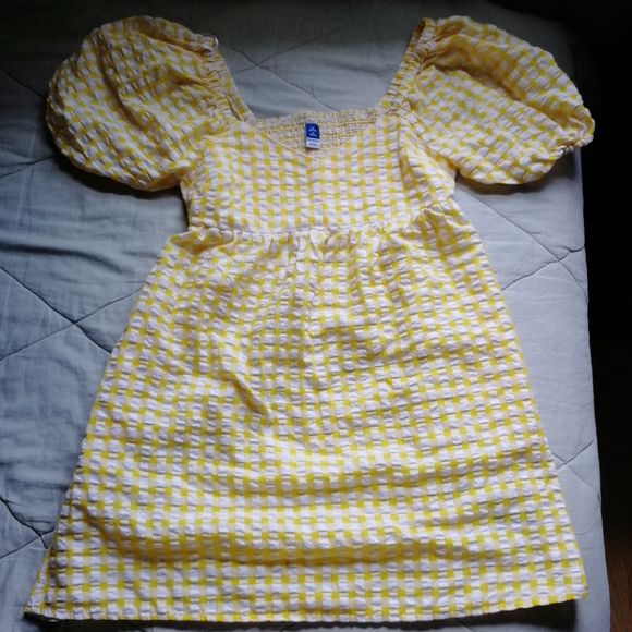 OLD NAVY Puff Sleeve Yellow Gingham Seersucker Mini Dress Fit & Flare XS Petite - Picture 6 of 7
